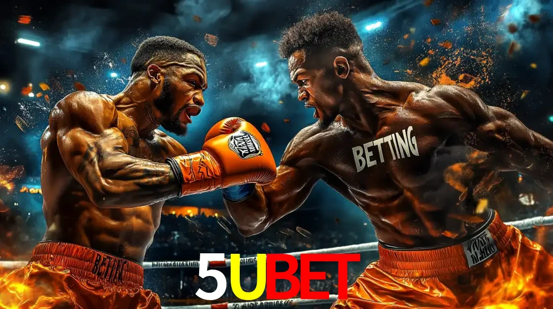 Dois boxeadores em uma luta intensa e explosiva, representando a adrenalina e as oportunidades de apostas em esportes de combate disponíveis na plataforma 5UBET.