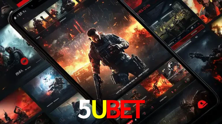 Tela de um celular exibindo uma galeria de jogos de tiro com temática militar, mostrando a variedade de e-sports disponíveis para apostas na plataforma de entretenimento 5UBET.