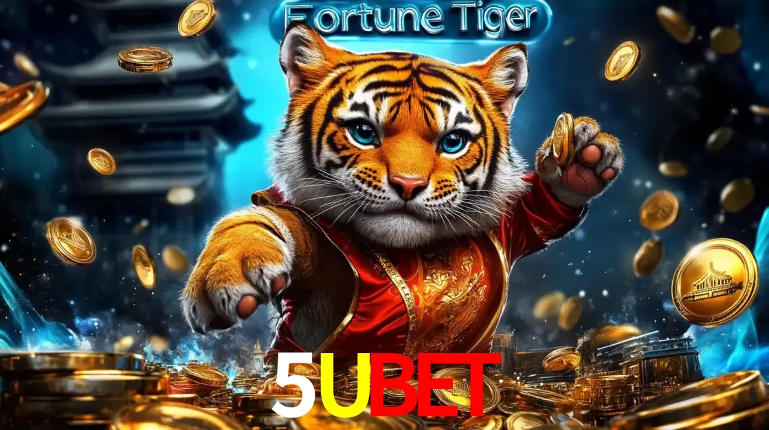 Imagem promocional do jogo de slot Fortune Tiger, com um tigre majestoso em traje tradicional cercado por uma fortuna em moedas de ouro, disponível agora no cassino 5UBET.